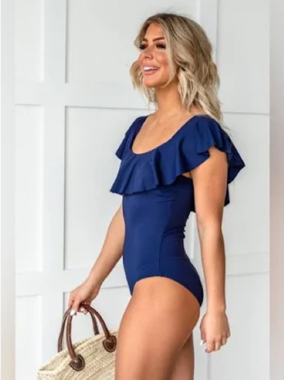 NWT Ruffle Scoop Blue One-Piece Swimsuit, Medium - Envya